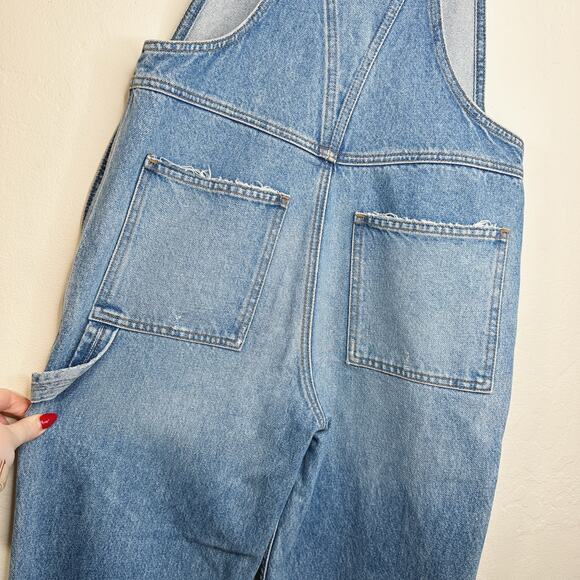 Reformation Johnny Aegean Distressed Light Wash Denim Straight Leg Jean Overalls - Picture 9 of 15